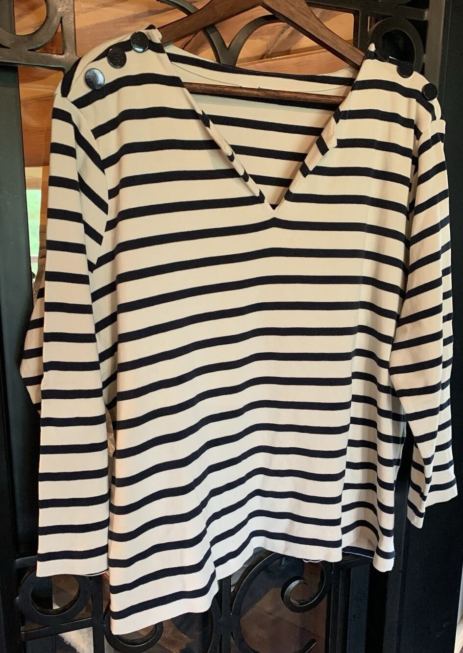 Chico's Nautical Striped Knit Pullover Sweater Womens Size 4 (XXL) Ivory/Navy